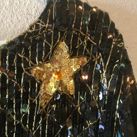 VTG 80s Black Sequins Dress Maxi Dress Gold Stars Blue Pink Lightning Bolt Sz 6 - Picture 5 of 16